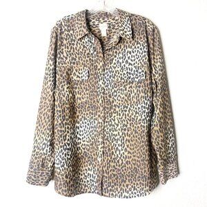 Chico's Modal Cheetah Print Button Up Long Sleeve Animal Print Tan Women’s Sz XL